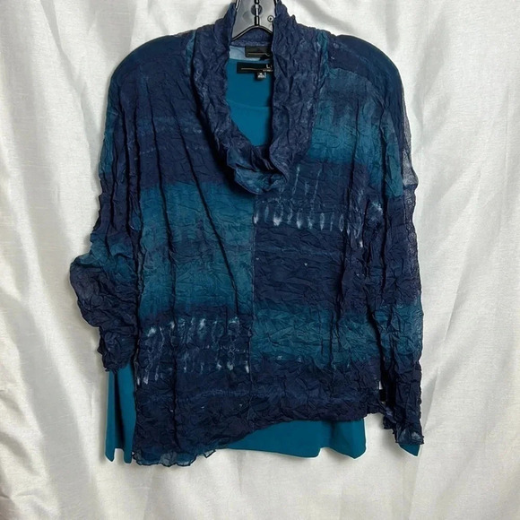 HABITAT  LIV blouse,women NEW! XS Blue,gauzy,crinkle,sheer,mesh,cowl - Picture 13 of 15